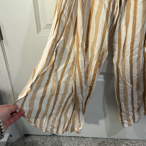 Blue island Striped Tan strapless Jumpsuit with side slit legs - Picture 3 of 3